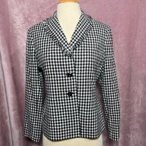 Womens Black And White Checkered Kasper Blazer Size 4P